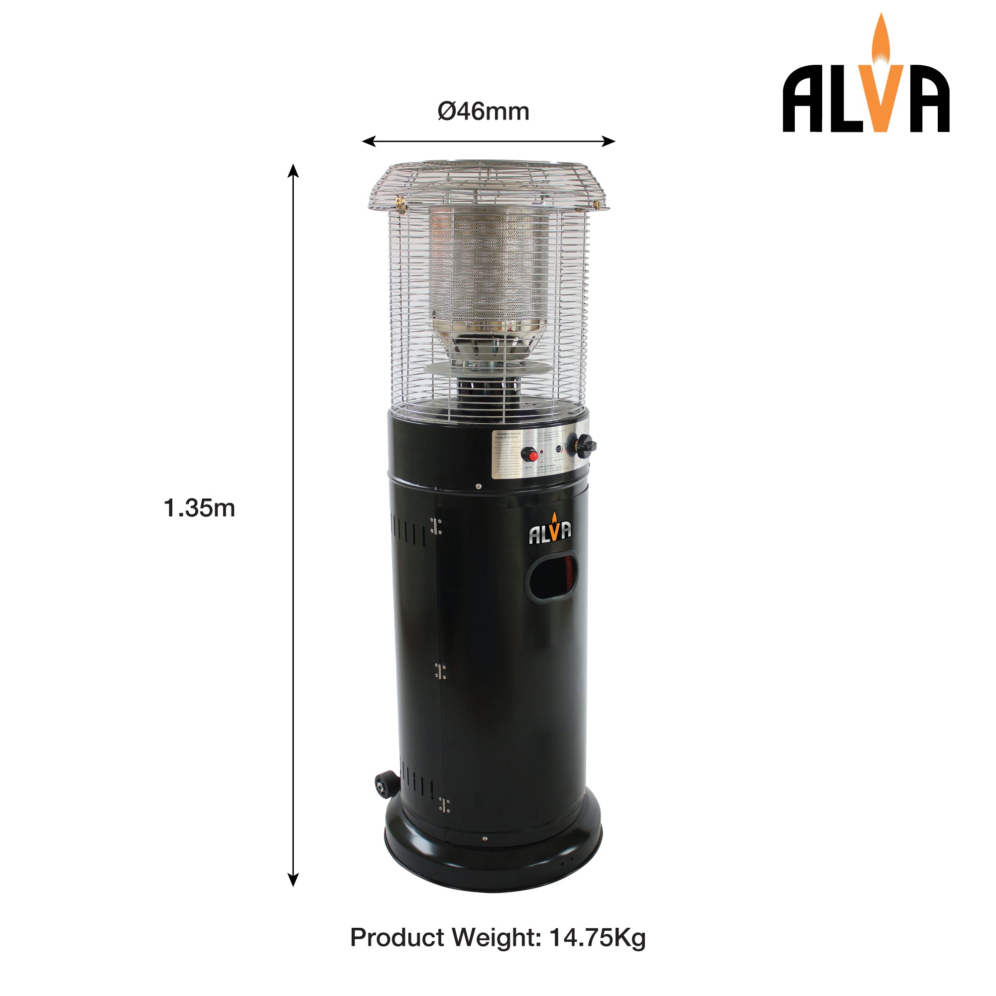 Short Stand Gas Patio Heater 1.35m - Black